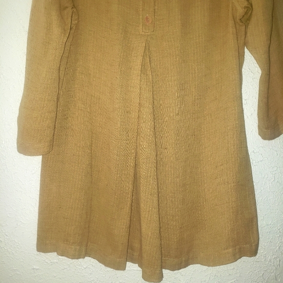 Flax Sz S Linen Blend Yellow Tunic Blouse 3/4 Sleeve Lagenlook Button Accet Top - Picture 6 of 10